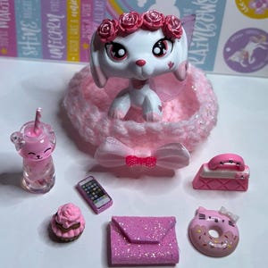 Littlest Pet Shop Pink Flower Crown Butterfly Fairy Dachshund Dog Custom LPS OOAK with Accessories