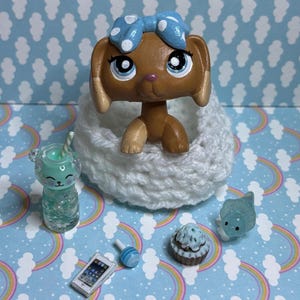 Littlest Pet Shop Blue Bow Dachshund Dog  Custom  LPS OOAK