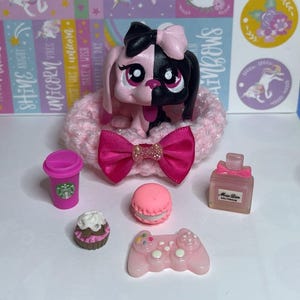 Littlest Pet Shop Half Black and Pink Bassett Hound Dog Custom LPS OOAK with Accessories