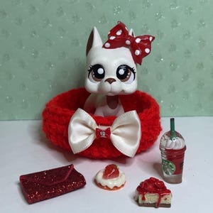 Littlest Pet Shop Bow Red Great Dane Dog Custom LPS OOAK with Accessories