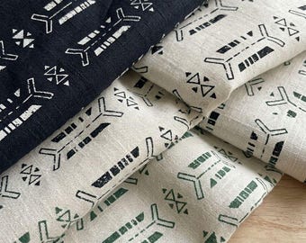 Raw Linen Fabric, Tribal Pattern, 150cm Wide, Sold by Meter