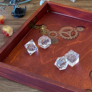 Vassoio per dadi Steampunk con ingranaggi in metallo, accessorio per giochi di ruolo fatto a mano, regalo per giochi da tavolo per giocatori, vassoio per dadi da lancio per giochi di ruolo da tavolo