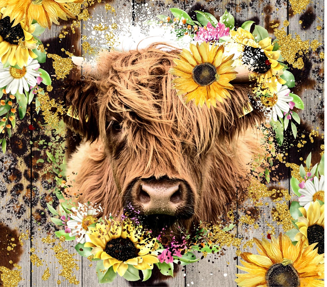 Highland Cow With Sunflowers 20oz Sublimation Tumbler Wrap - Etsy