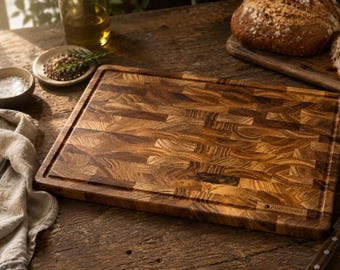 Large Teak Cutting Board with Handles | End Grain Butcher Block