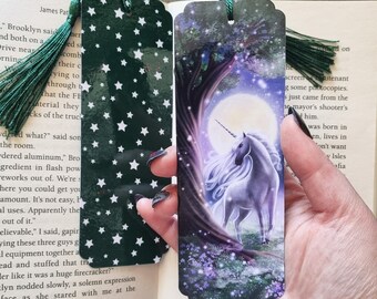 Handmade fantasy bookmark, unicorn themed, double sided, unique gift for readers