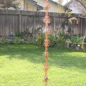 8 Ft Solid Copper  Rain Chain Sun Catcher - Kusari Doi - Feng Shui Zen Outdoor Garden Decor Water Feature Handcrafted Metalwork Suncatcher