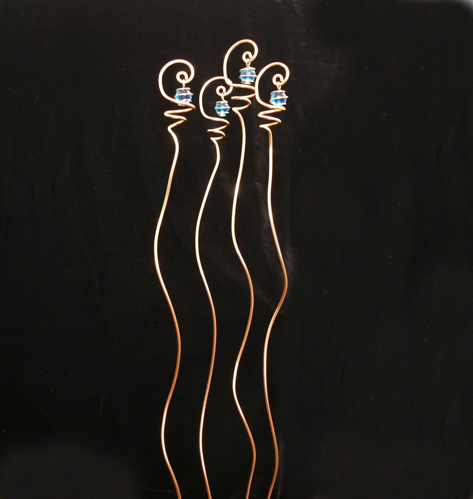 4 Solid Copper and Blue Glass Suncatcher 21 Tall Plant Etsy