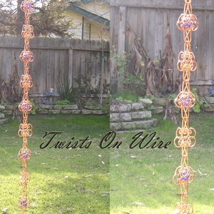 8 Ft Solid Copper  Rain Chain Sun Catcher - Kusari Doi - Feng Shui Zen Outdoor Garden Decor Water Feature Handcrafted Metalwork Suncatcher