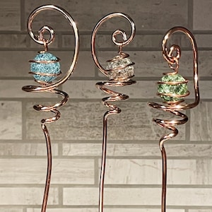 Solid Copper and Cracked Glass Electroculture Suncatcher Plant Stake 19" Tall Handcrafted Sun Catcher Metalwork Home Decor Gift