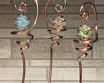 Solid Copper and Cracked Glass Electroculture Suncatcher Plant Stake 19" Tall Handcrafted Sun Catcher Metalwork Home Decor Gift