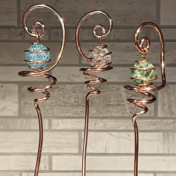 Solid Copper and Cracked Glass Electroculture Suncatcher Plant Stake 19" Tall Handcrafted Sun Catcher Metalwork Home Decor Gift