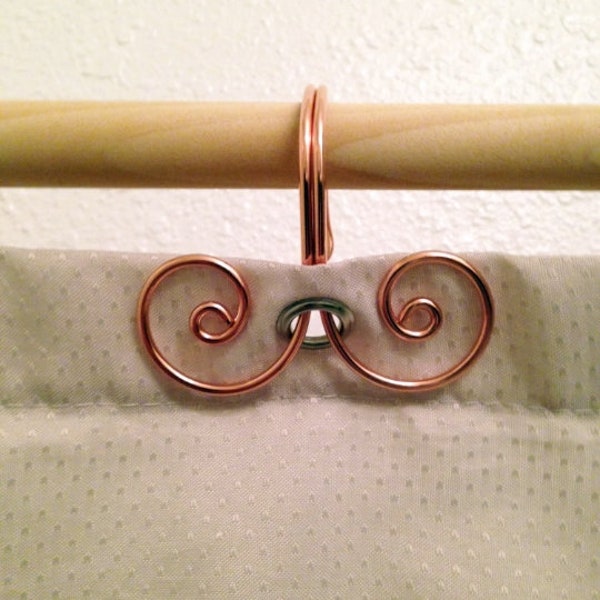 12 Handcrafted Solid Copper Short Swirl Shower Curtain Hooks Home Decor Metalwork