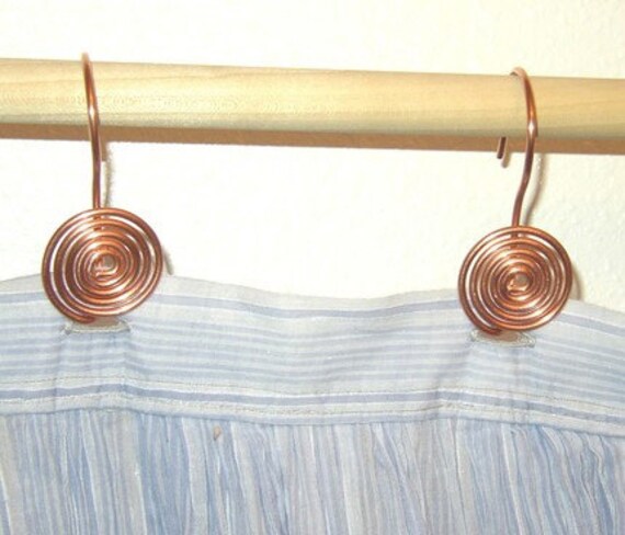 12 Solid Copper Swirl Shower Curtain Hooks Handcrafted Wire 12 Solid Copper Swirl Shower Curtain, Rose Gold Shower Curtain Hooks