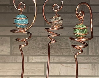 Solid Copper and Cracked Glass Electroculture Suncatcher Plant Stake 19" Tall Handcrafted Sun Catcher Metalwork Home Decor Gift