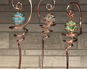 Solid Copper and Cracked Glass Electroculture Suncatcher Plant Stake 19" Tall Handcrafted Sun Catcher Metalwork Home Decor Gift