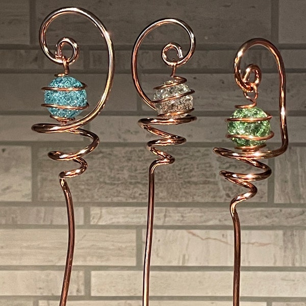 Solid Copper and Cracked Glass Electroculture Suncatcher Plant Stake 19" Tall Handcrafted Sun Catcher Metalwork Home Decor Gift