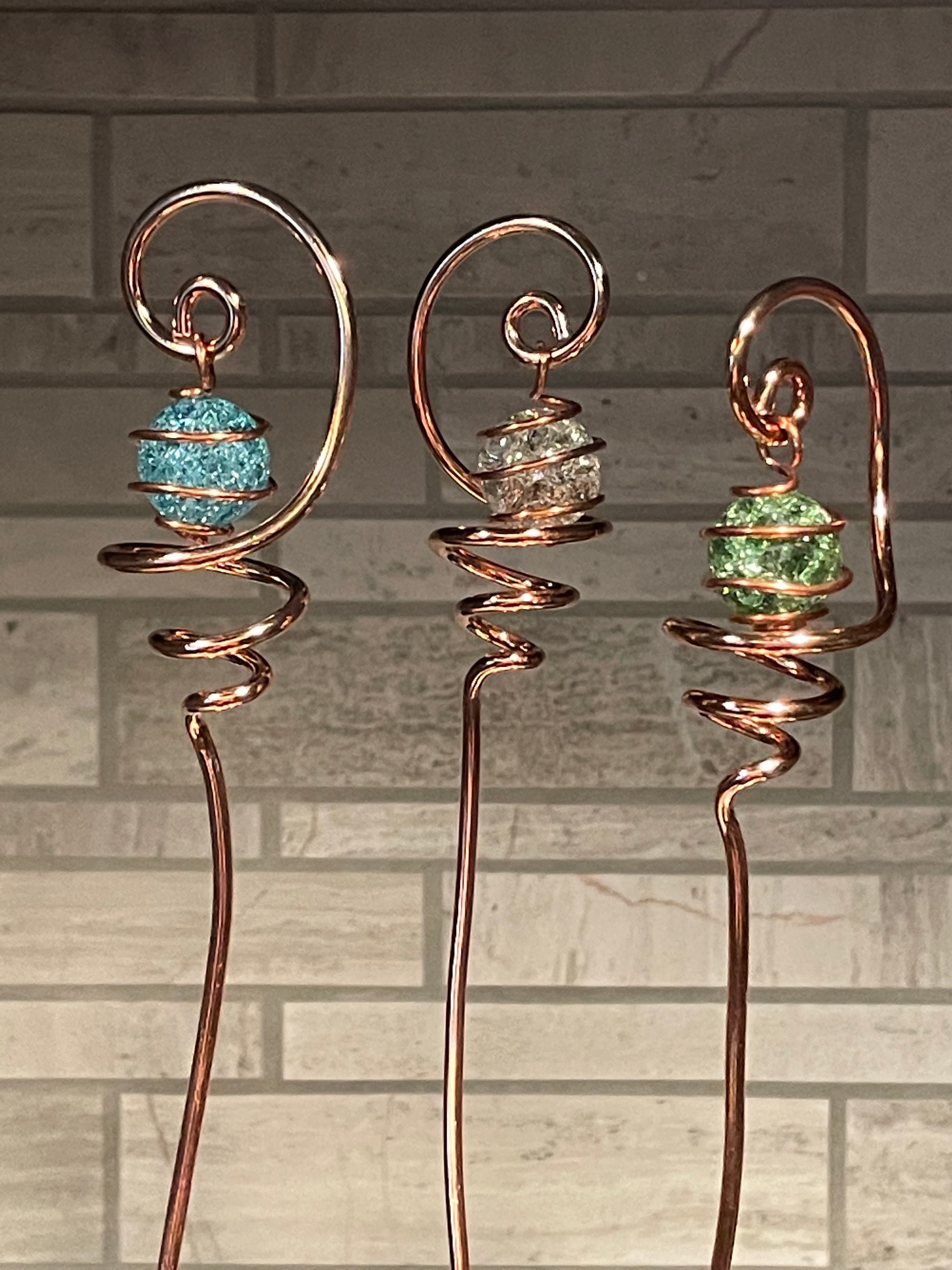Solid Copper and Cracked Glass Electroculture Suncatcher Plant Stake 19" Tall Handcrafted Sun Catcher Metalwork Home Decor Gift