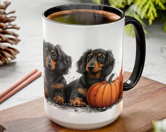 Dachshunds with Pumpkins Mug | Cozy Fall Doxie Decor Cup