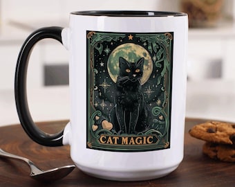 Cat Magic Tarot Card Coffee Mug, Witchy Gothic Gift