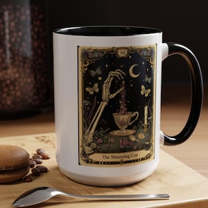Mourning Cup Tarot Mug: Gothic Skeleton Tea Cup, Dark Academia Decor