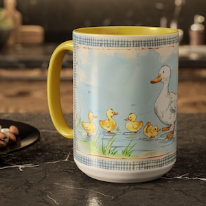 Vintage Farmhouse Duck Mug Spring Animal Decor Baby Shower Nursery Gingham Cottage Country Decor