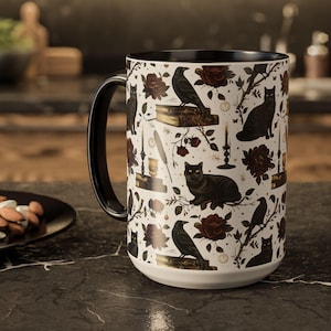 Edgar Allan Poe Inspired Mug Gothic Raven Black Cat Roses Dark Academia Cup Book Lover Literary Decor Gift