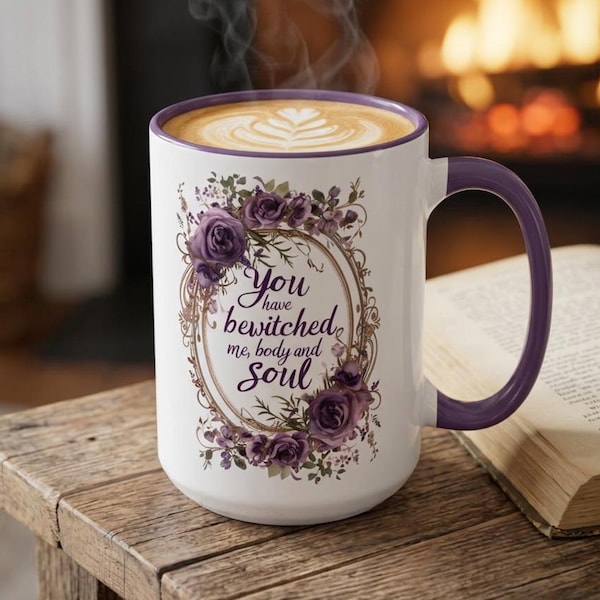 Taza inspirada en Jane Austen: Me has embrujado en cuerpo y alma. Orgullo y prejuicio. Regalo literario.