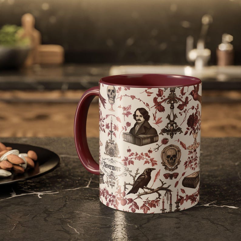 Gothic Raven Nevermore Mug Dark Academia Coffee Cup Poe Literature Halloween Gift Book Lover Birthday Present Spooky Reading Nook Bild 5