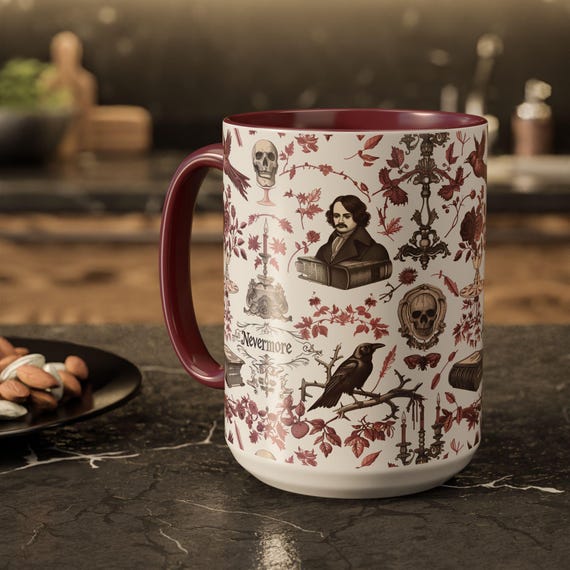 Gothic Raven Nevermore Mug Dark Academia Coffee Cup Poe Literature Halloween Gift Book Lover Birthday Present Spooky Reading Nook
