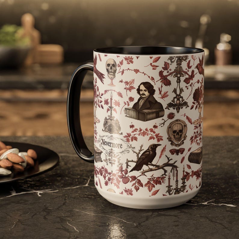 Gothic Raven Nevermore Mug Dark Academia Coffee Cup Poe Literature Halloween Gift Book Lover Birthday Present Spooky Reading Nook Bild 4