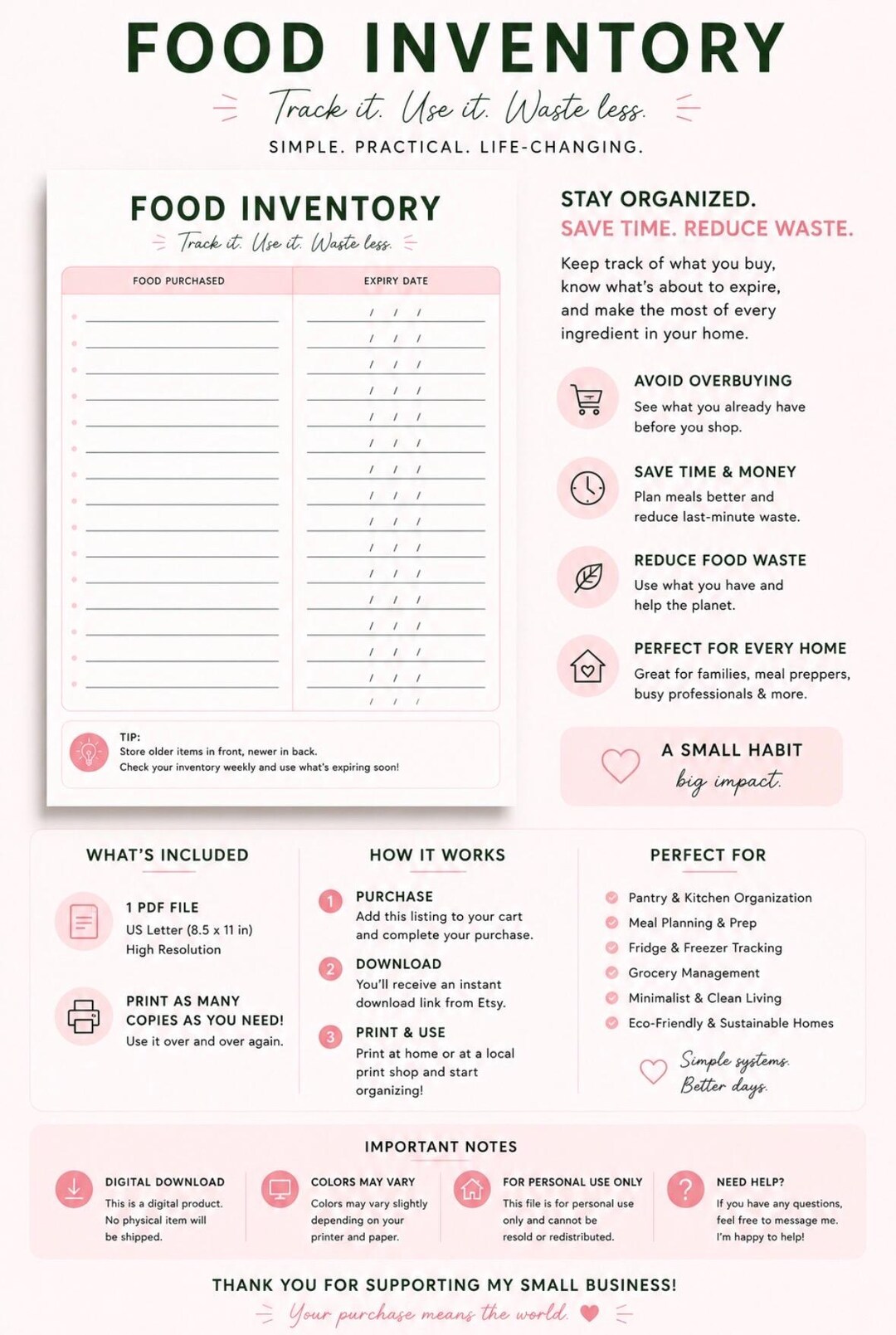 Food Inventory Printable | Pantry Expiry Tracker | Grocery Organization ...