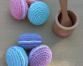 Lot de 6 macarons pastels dinette au crochet.