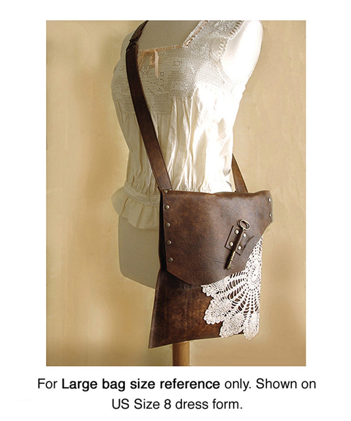 Boho Leather Messenger Bag with Antique Key and Crochet Etsy