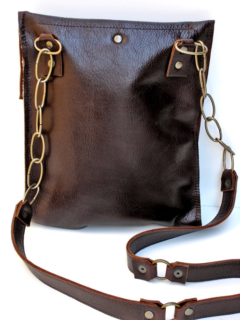 Brown Leather Boho Messenger Bag With Crochet Doily and Etsy