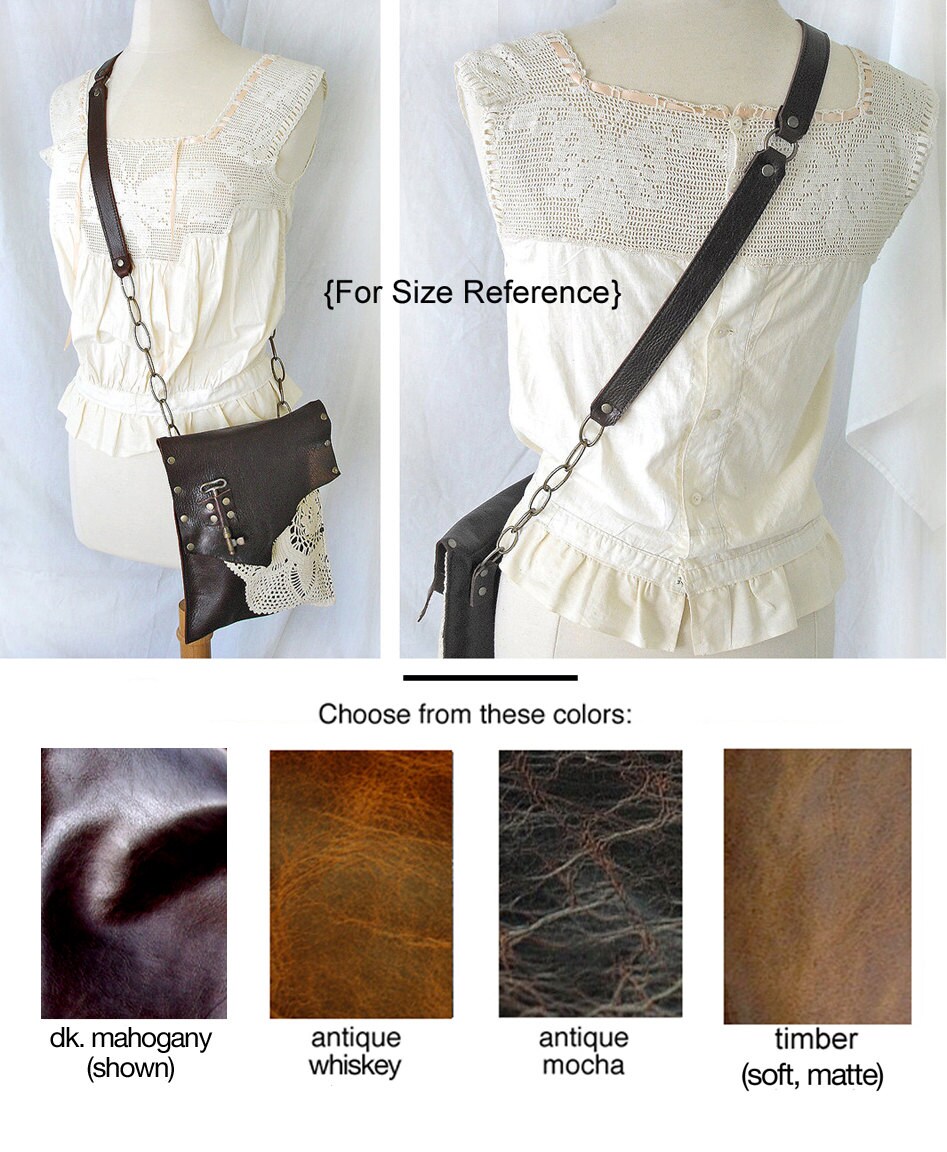 Brown Leather Boho Messenger Bag With Crochet Doily and Etsy Australia