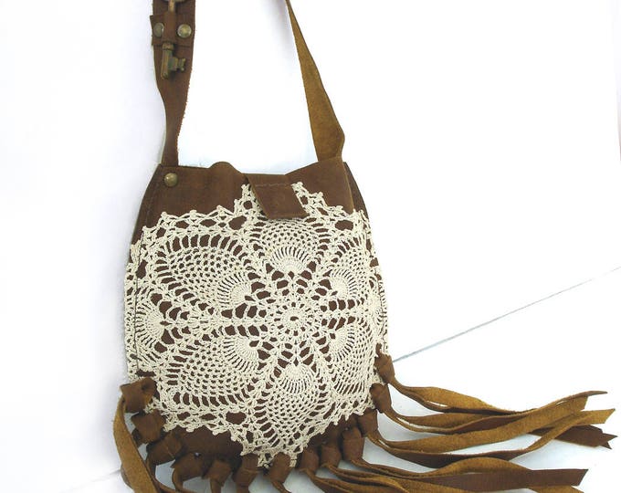 SALE Brown Leather Boho Crossbody Bag With Fringe Vintage Etsy