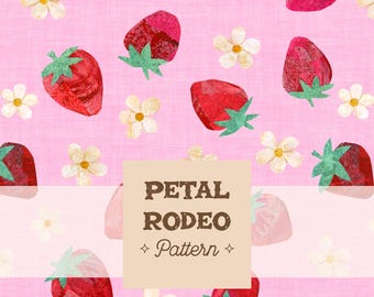 Strawberries with Flowers Repeat Pattern File | Cute Girl Spring Summer Pink Red Berry | Transparent PNG Digital Download sublimation design