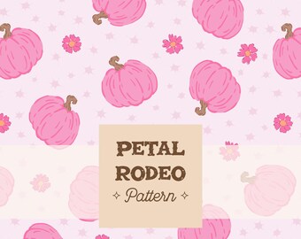Cute Pink Pumpkin Floral Seamless Repeating Pattern File | Fall Harvest Daisy Flower Boho Trendy Fabric | Digital Download Sublimation PNG