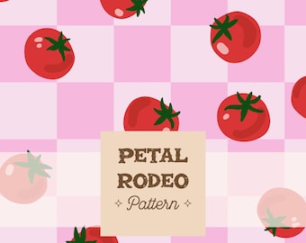 Cute Red Tomatoes on Pink Checkerboard Seamless Repeating Pattern File | Italian Girl Summer Trendy Garden Digital Download Sublimation PNG