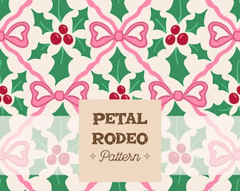 Christmas Bows Ribbons & Holly Seamless Pattern: Coquette Pink (Digital Download) Sublimation PNG
