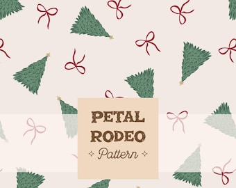 Christmas Trees with Bows Seamless Repeating Pattern File | Cute Coquette Classic Tossed Minimal Boho | Digital Download Sublimation PNG