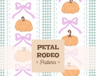Pumpkins & Bows Stripes Seamless Repeating Pattern File | Cute Halloween Repeat Cozy cottagecore Pastel | Digital Download Sublimation PNG