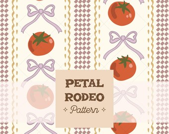 Tomato & Bow Seamless Pattern PNG | Cute Italian Girl Summer Repeat Fabric | Kitchen Digital download Sublimation Background Clipart Stripe