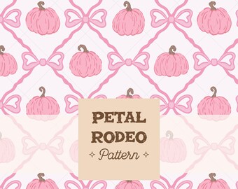 Pink Pumpkin & Bow Trellis Seamless Repeat Pattern: Cute Pastel Halloween (Digital Download PNG)