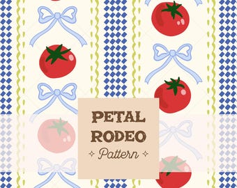 Tomatoes & Bows PNG Seamless Pattern File | Cute Italian Girl Summer Repeat Stripes | Digital Download Sublimation PNG Background Clipart