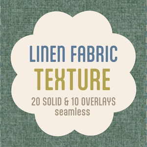 Peut inclure: Un graphique numérique présentant une texture de tissu en lin vert foncé en arrière-plan avec une forme festonnée crème au centre contenant le texte LINEN FABRIC TEXTURE 20 SOLID & 10 OVERLAYS seamless, encadré par des bordures à carreaux bleu et crème.
