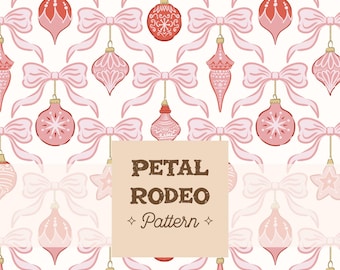 Christmas Ornaments Baubles with Bows Ribbons | Seamless Repeating Pattern File | Cute Coquette Pink Red | Digital Download Sublimation PNG