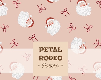 Christmas Santa Claus with Bows | Tossed Toss Seamless Repeating Pattern File | Cute Coquette Pink Red | Digital Download Sublimation PNG