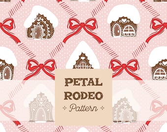 Gingerbread Houses with Bows Seamless Repeating Pattern File | Christmas Holidays Red and Blush Pink Cute | Digital Download Sublimation PNG