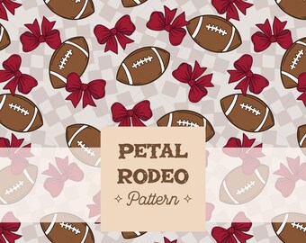 Cute Bows & American Footballs Seamless Repeating Pattern File | Preppy Cheerleader Sports Crimson Red | Digital Download Sublimation PNG